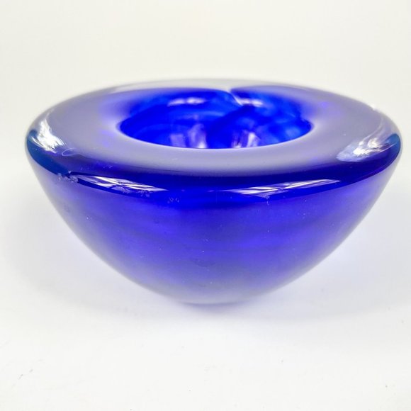 Kosta Boda Other - Kosta Boda Atoll Candleholder Tea Light Cobalt Blue Swirl